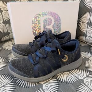 Bzees Navy Glitter Slip-On Athletic Sneakers with Ribbon Laces